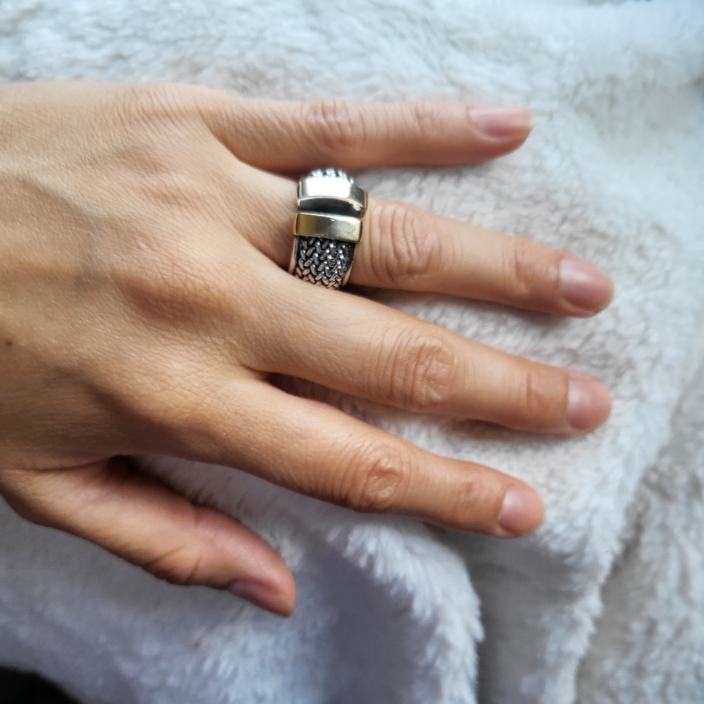 Vintage Statement Mesh/Solid Sterling Silver & 18… - image 5